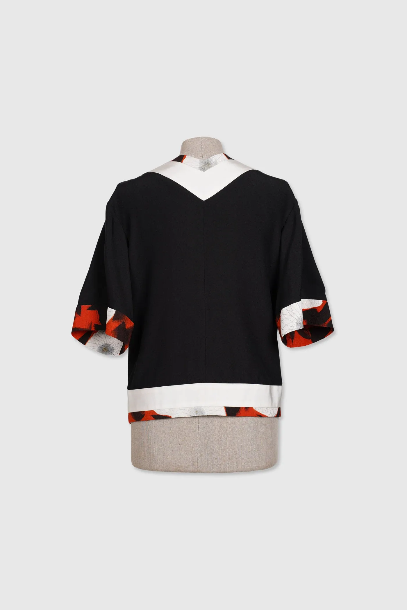 Half-Sleeves Silk Jacket with Floral Print Highlights