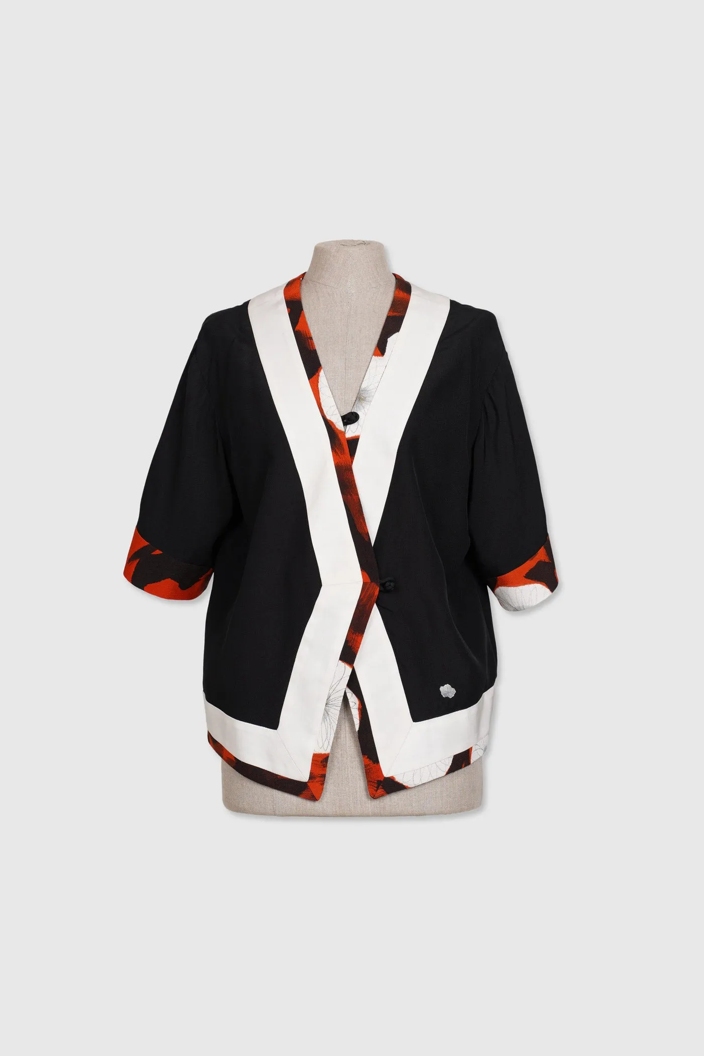 Half-Sleeves Silk Jacket with Floral Print Highlights