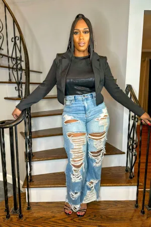 HIGH RISE WIDE LEG RIPPED JEANS