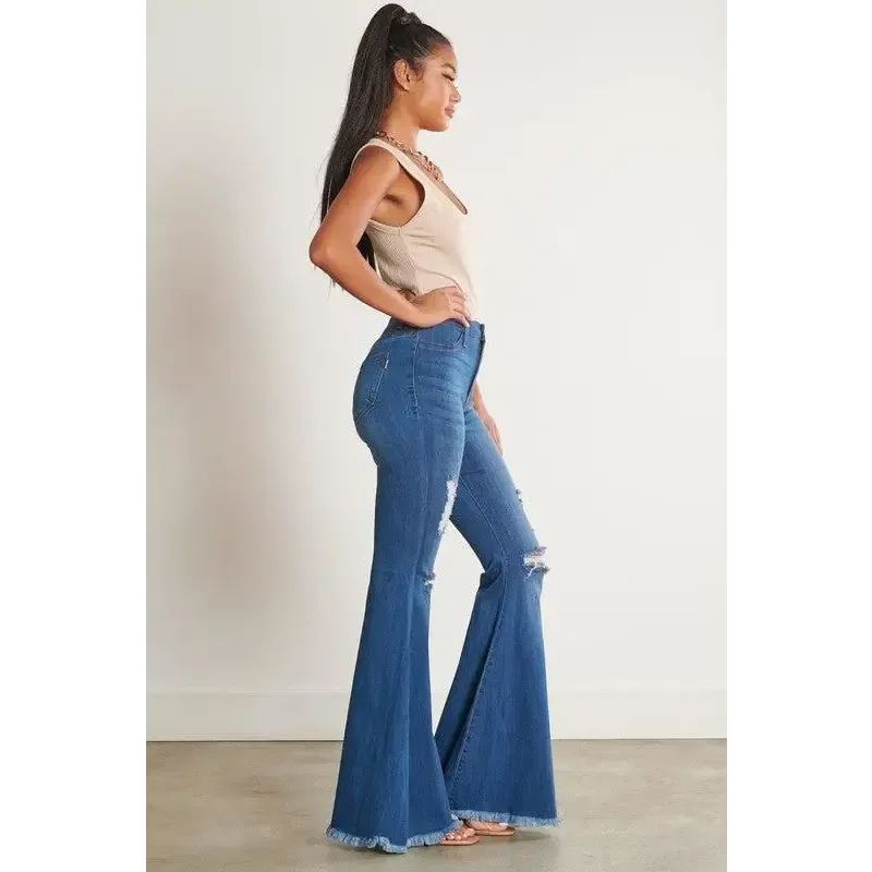 HIGH WAISTED DISTRESSED FLARE
