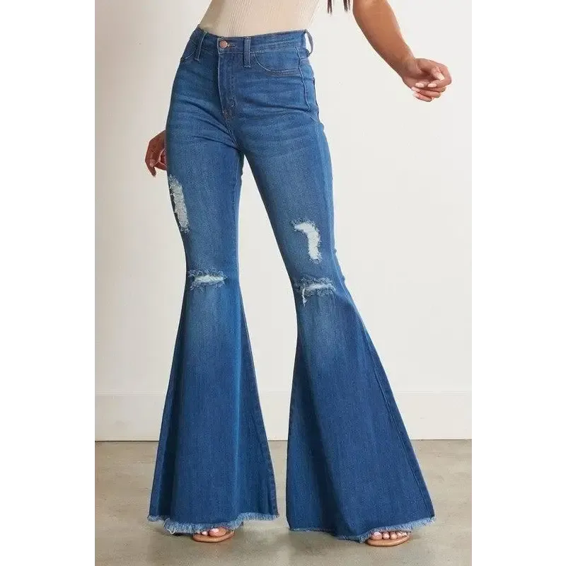 HIGH WAISTED DISTRESSED FLARE