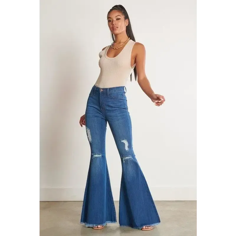 HIGH WAISTED DISTRESSED FLARE