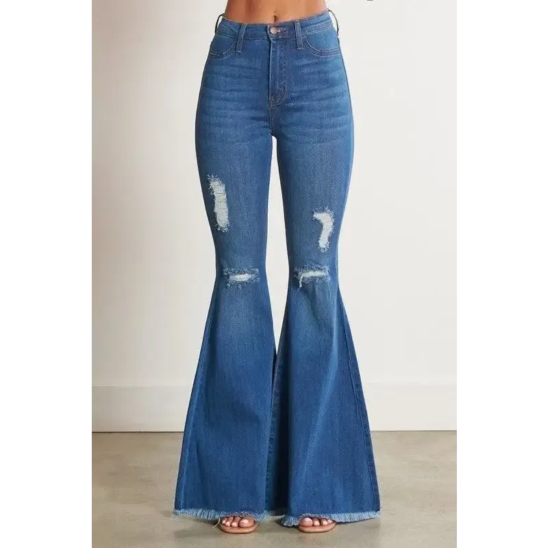 HIGH WAISTED DISTRESSED FLARE