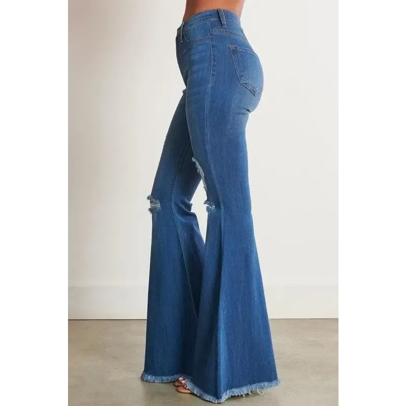 HIGH WAISTED DISTRESSED FLARE