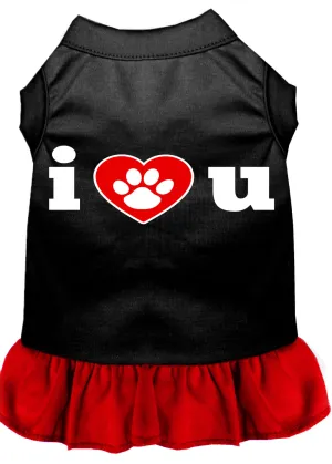 I Heart You Screen Print Dog Dress Black With Red Xxl