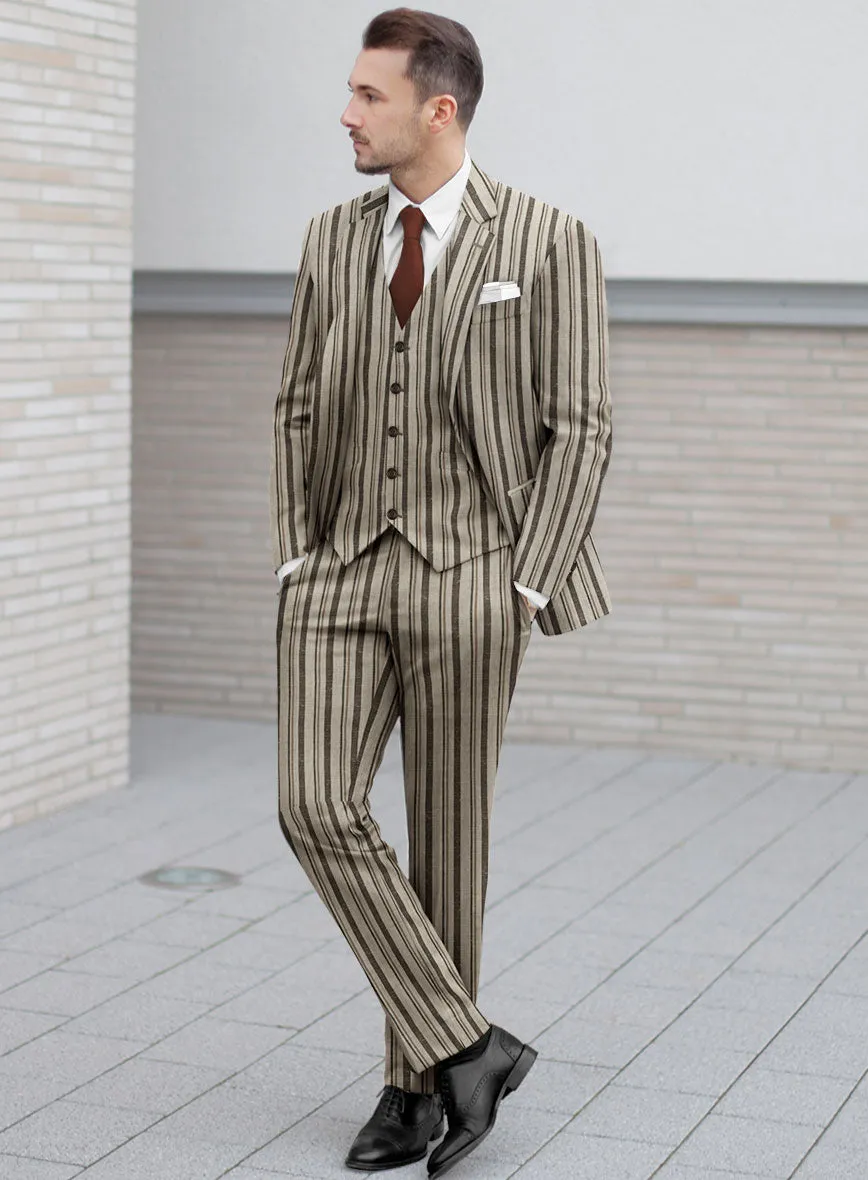Italian Murano Emario Stripe Wool Linen Silk Suit