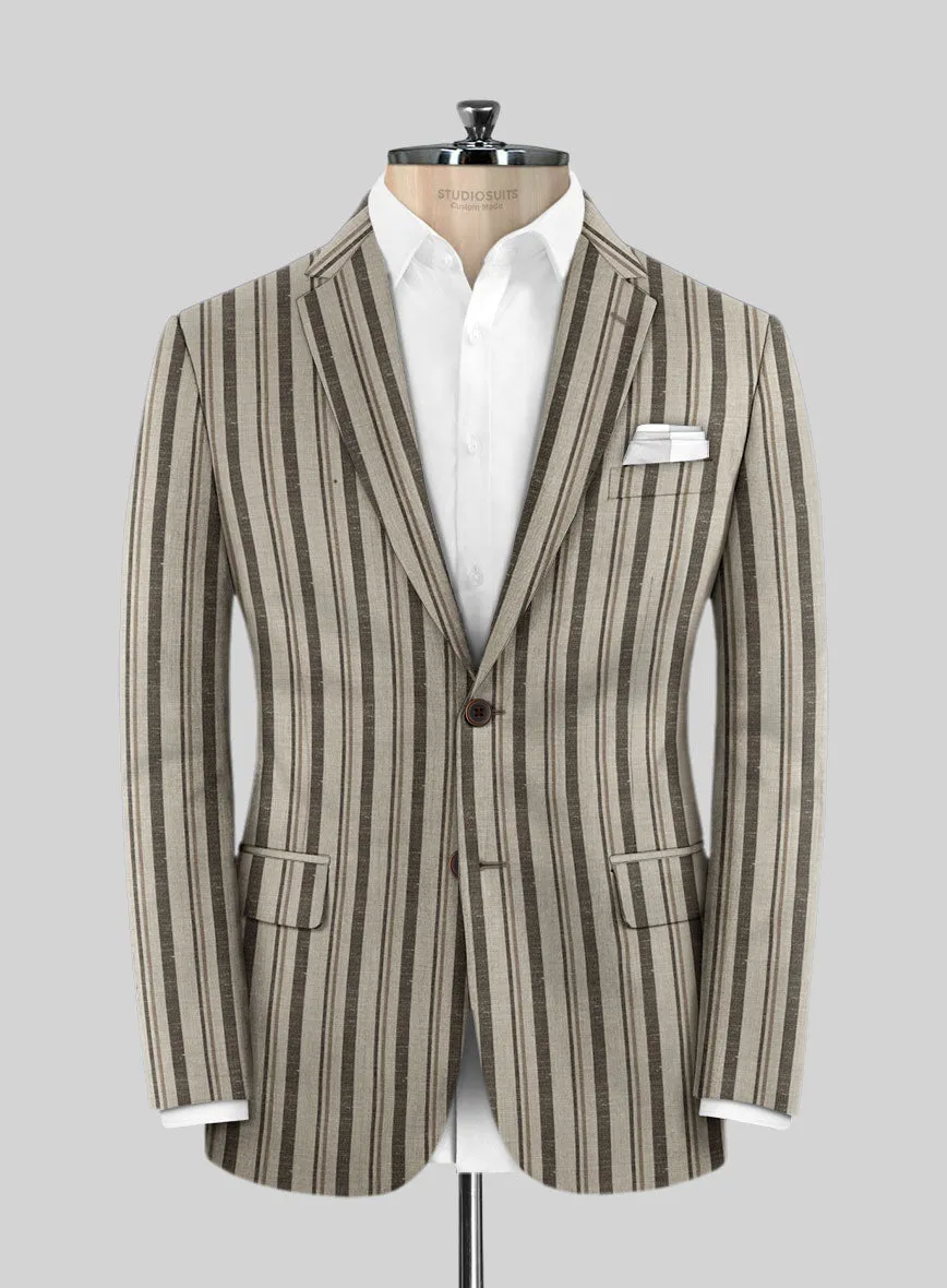 Italian Murano Emario Stripe Wool Linen Silk Suit