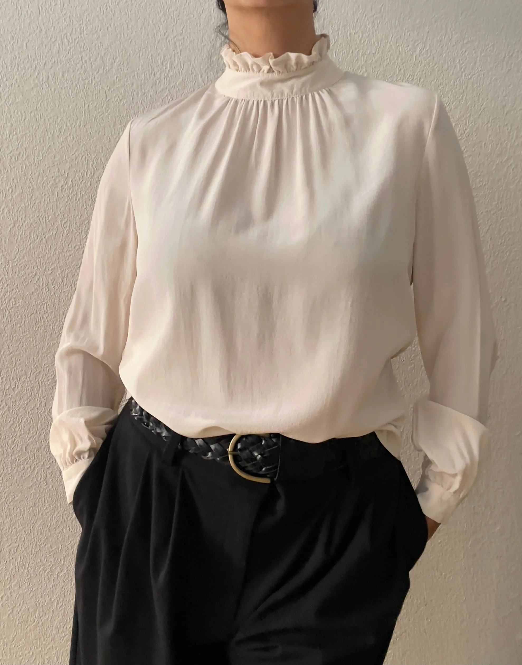 Ivory Silk Ruffle Collar Blouse