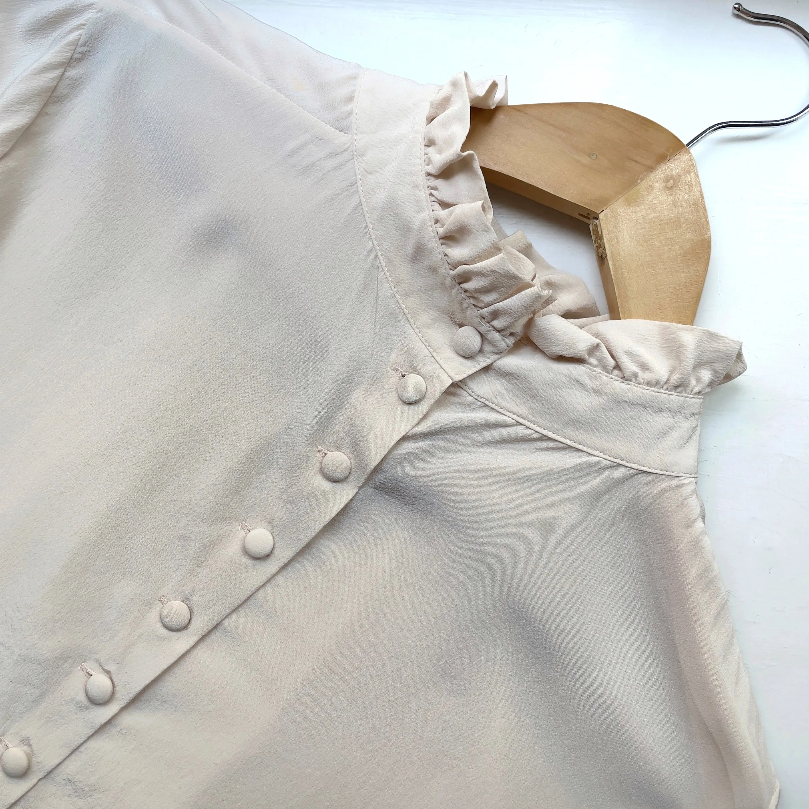 Ivory Silk Ruffle Collar Blouse