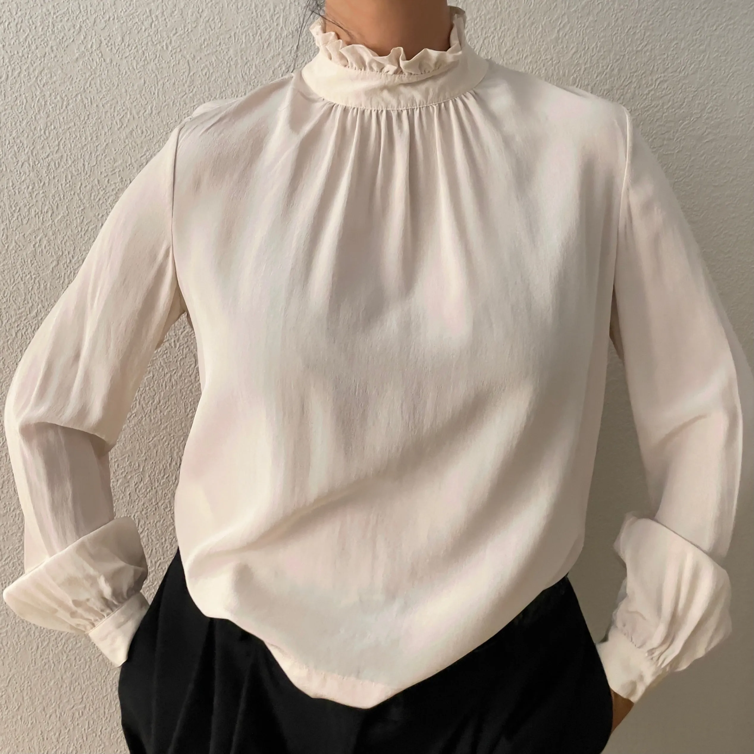 Ivory Silk Ruffle Collar Blouse