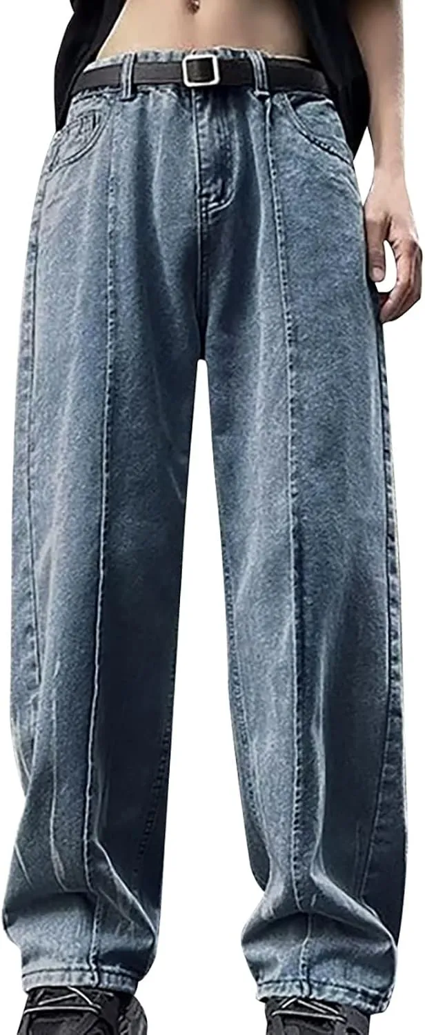 Jeans for Men Baggy High Waisted Jeans Straight Leg Pants Fashion Printed Trousers Classic 5 Pocket Streetwear