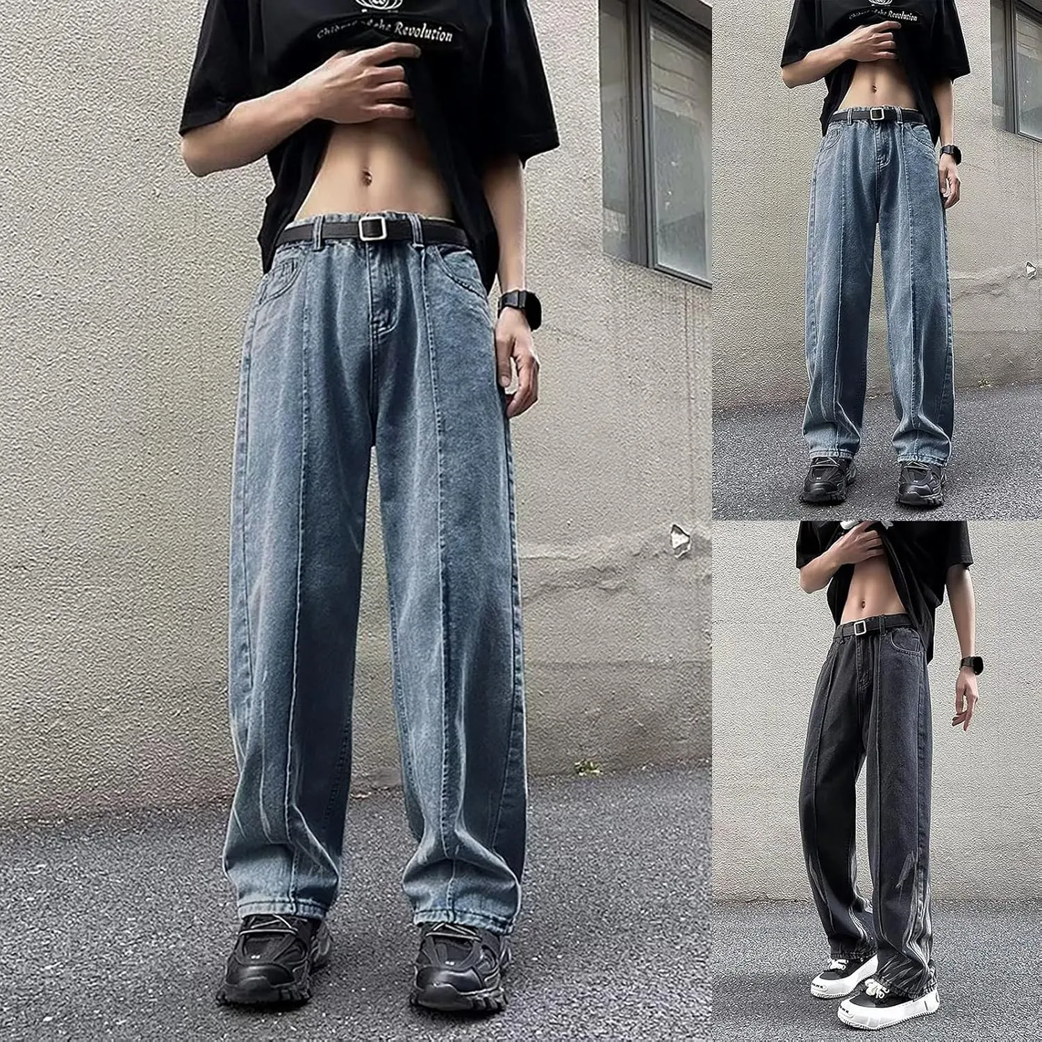 Jeans for Men Baggy High Waisted Jeans Straight Leg Pants Fashion Printed Trousers Classic 5 Pocket Streetwear