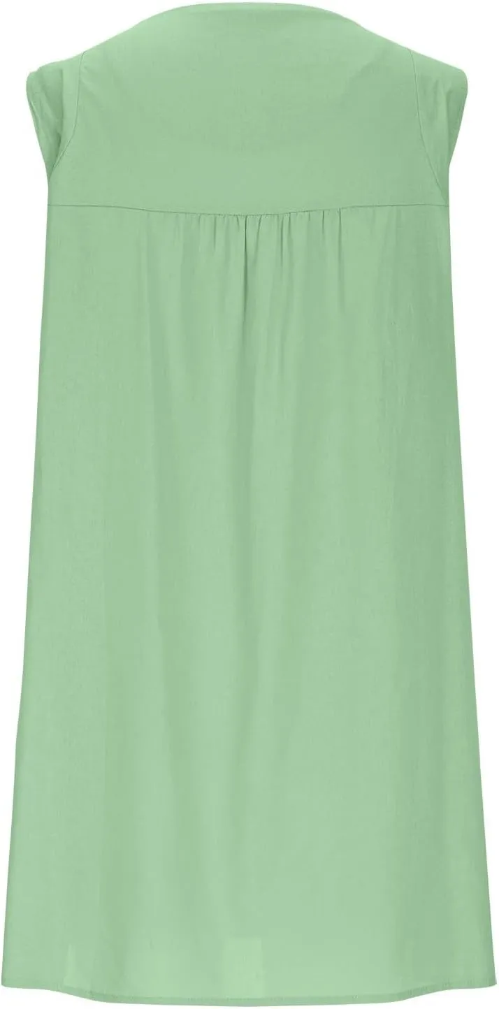 JOAU Womens Crew Neck Sleeveless Cotton Linen Tank Dress Casual Loose Shift Tunic Mini Dresses Summer Beach Vacation Sundress