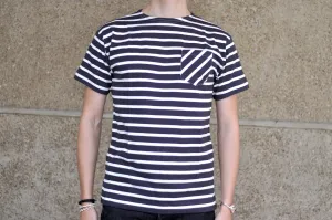 John Gluckow X Warehouse Co. 6oz "Deck" Loopwheeled Pocket Tee (Navy X Off White)
