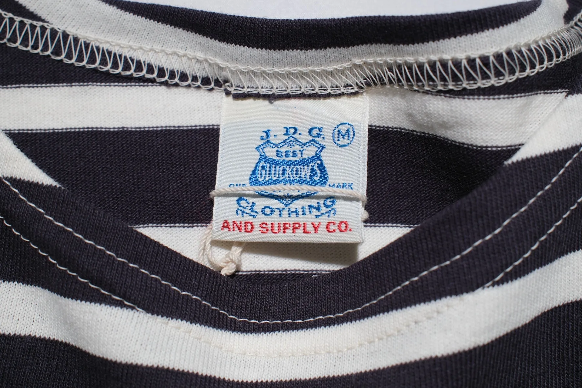 John Gluckow X Warehouse Co. 6oz "Deck" Loopwheeled Pocket Tee (Navy X Off White)