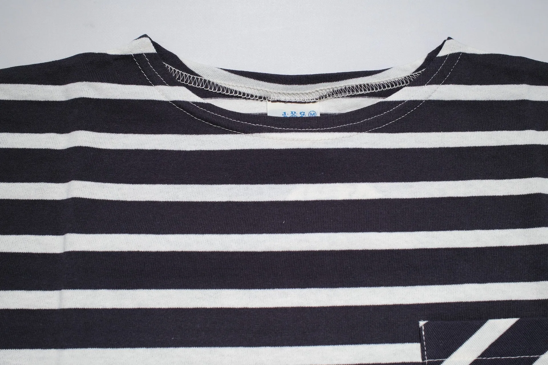 John Gluckow X Warehouse Co. 6oz "Deck" Loopwheeled Pocket Tee (Navy X Off White)