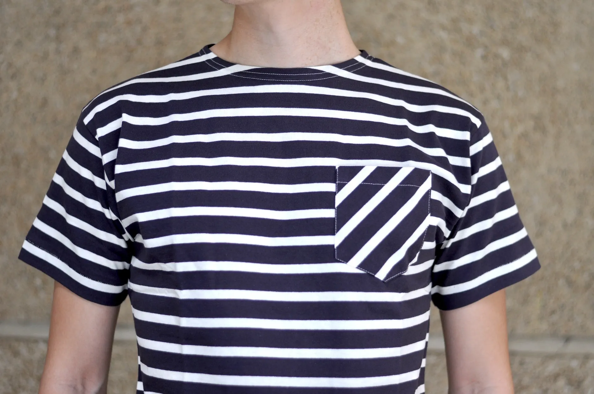 John Gluckow X Warehouse Co. 6oz "Deck" Loopwheeled Pocket Tee (Navy X Off White)