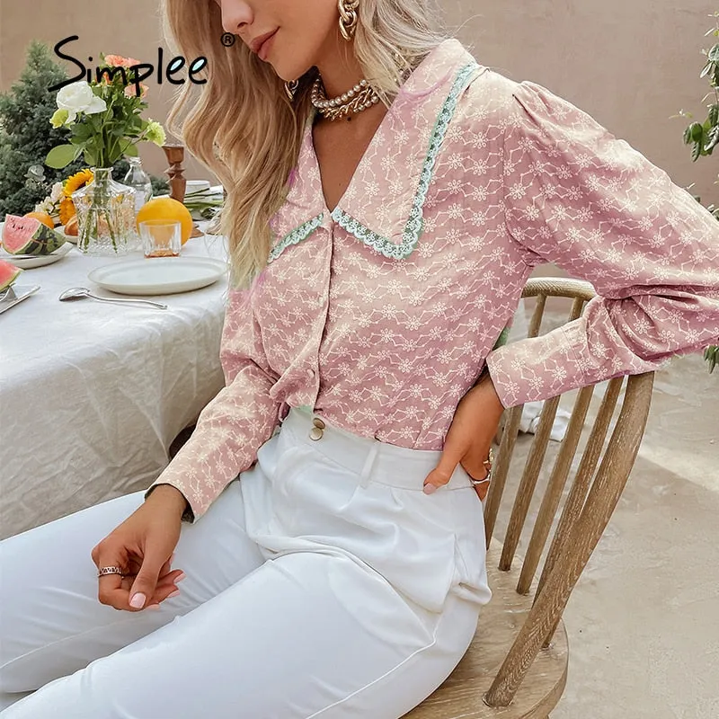 Joskaa Autumn Office Lady Floral Print V-neck Top Women Elegant Green Ladies button Skinny Blouse Female Regular Sleeves Shirt