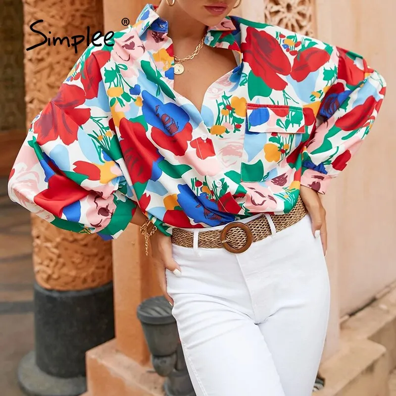 Joskaa Autumn Office Lady Floral Print V-neck Top Women Elegant Green Ladies button Skinny Blouse Female Regular Sleeves Shirt