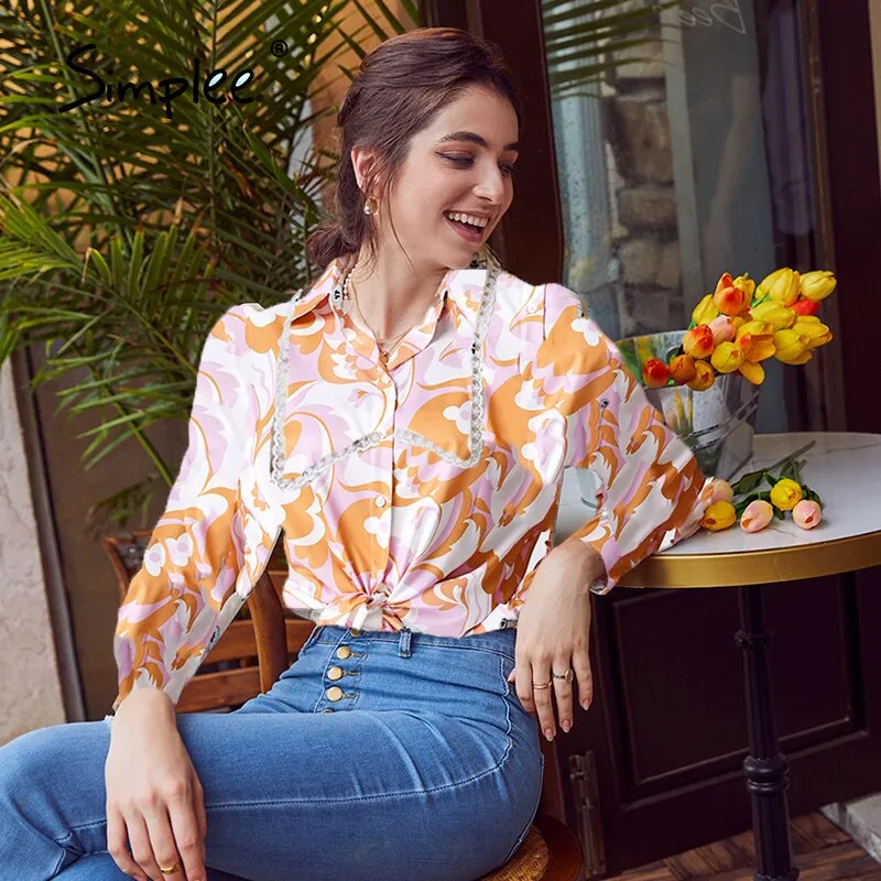 Joskaa Autumn Office Lady Floral Print V-neck Top Women Elegant Green Ladies button Skinny Blouse Female Regular Sleeves Shirt