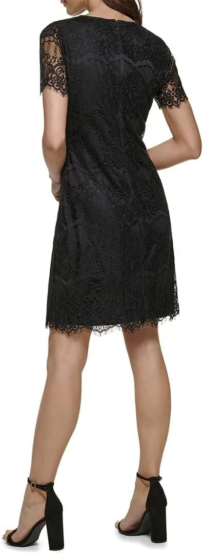 kensie Women's Short Sleeve Lace Mini Shift Dress