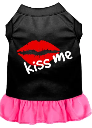 Kiss Me Screen Print Dress Black With Bright Pink Sm