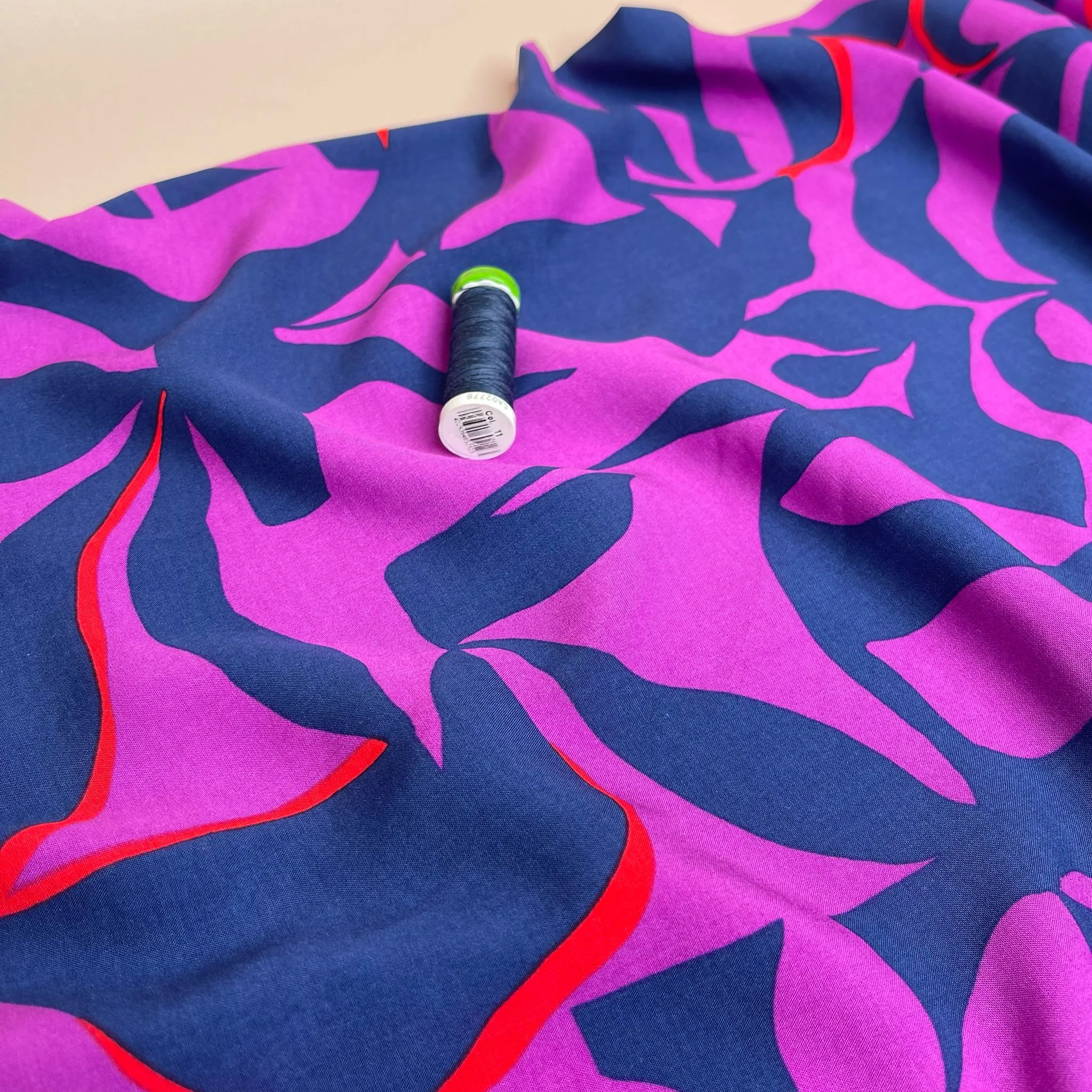 Magenta Abstract Foliage LENZING™ ECOVERO™ Viscose Fabric