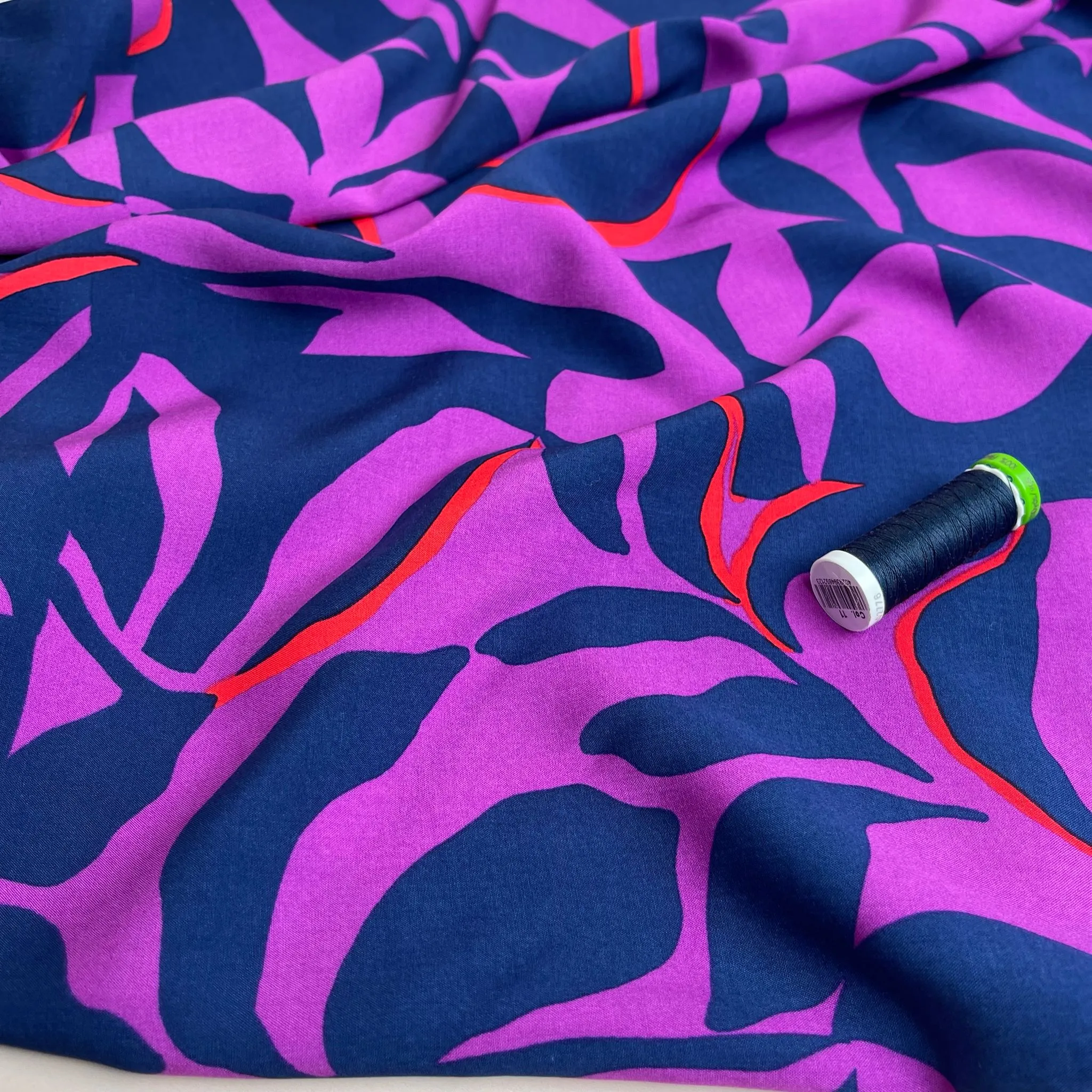 Magenta Abstract Foliage LENZING™ ECOVERO™ Viscose Fabric