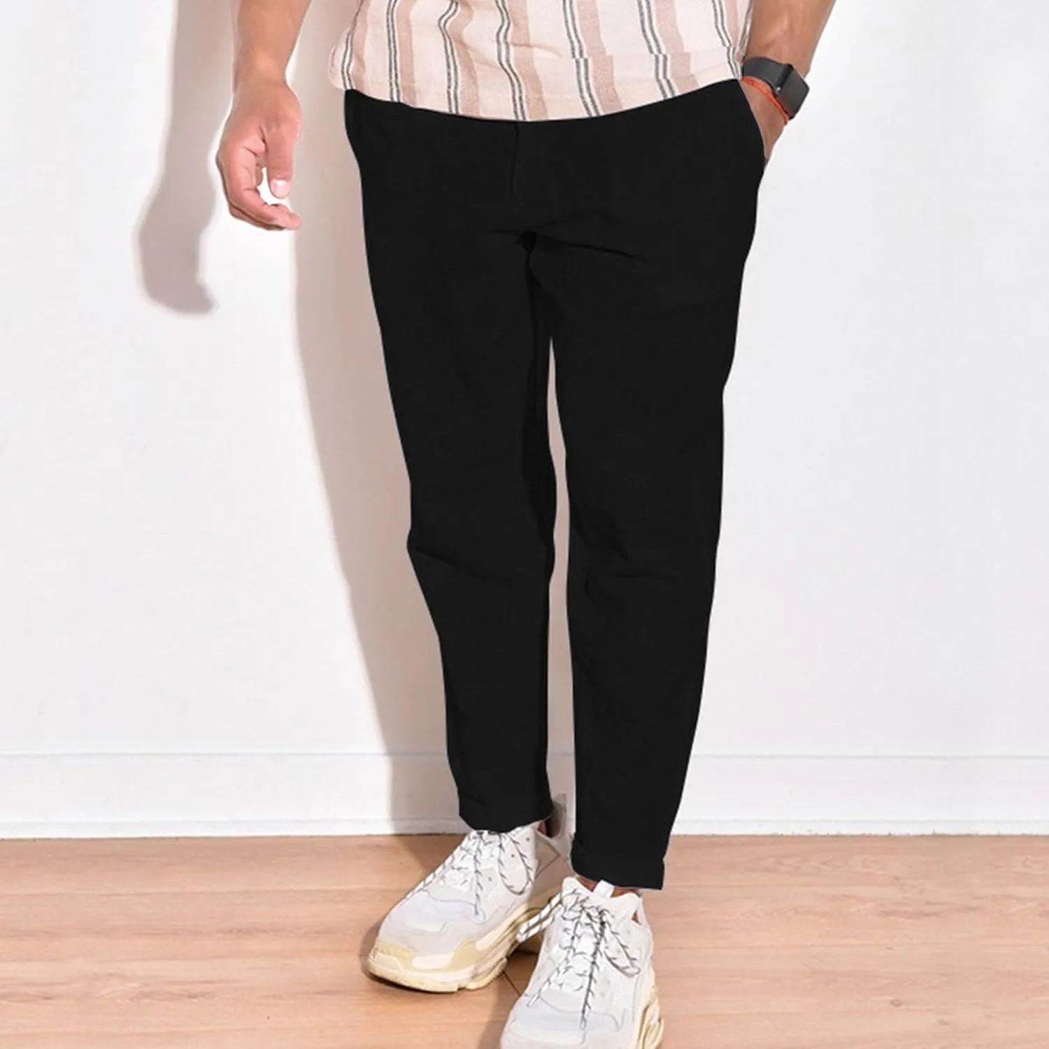 Men's Straight Leg Basic Summer Pants Cotton Linen Breathable Outdoor Trousers Comfort Solid Beach Pants
