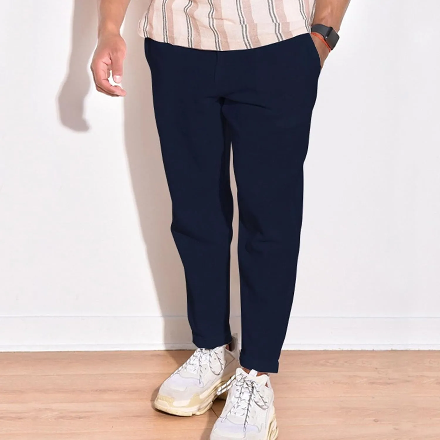 Men's Straight Leg Basic Summer Pants Cotton Linen Breathable Outdoor Trousers Comfort Solid Beach Pants