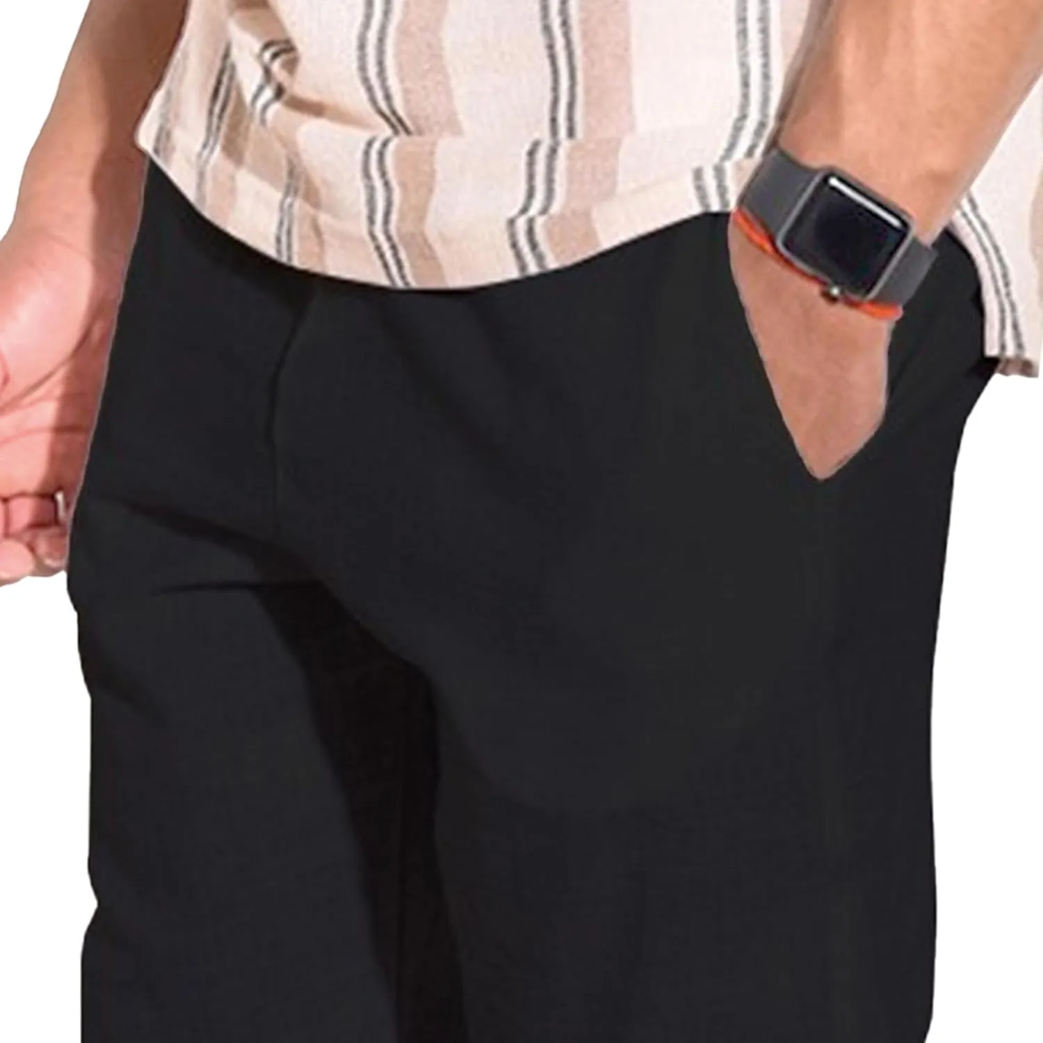 Men's Straight Leg Basic Summer Pants Cotton Linen Breathable Outdoor Trousers Comfort Solid Beach Pants