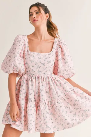 Pink Floral Back Tie Babydoll Dress