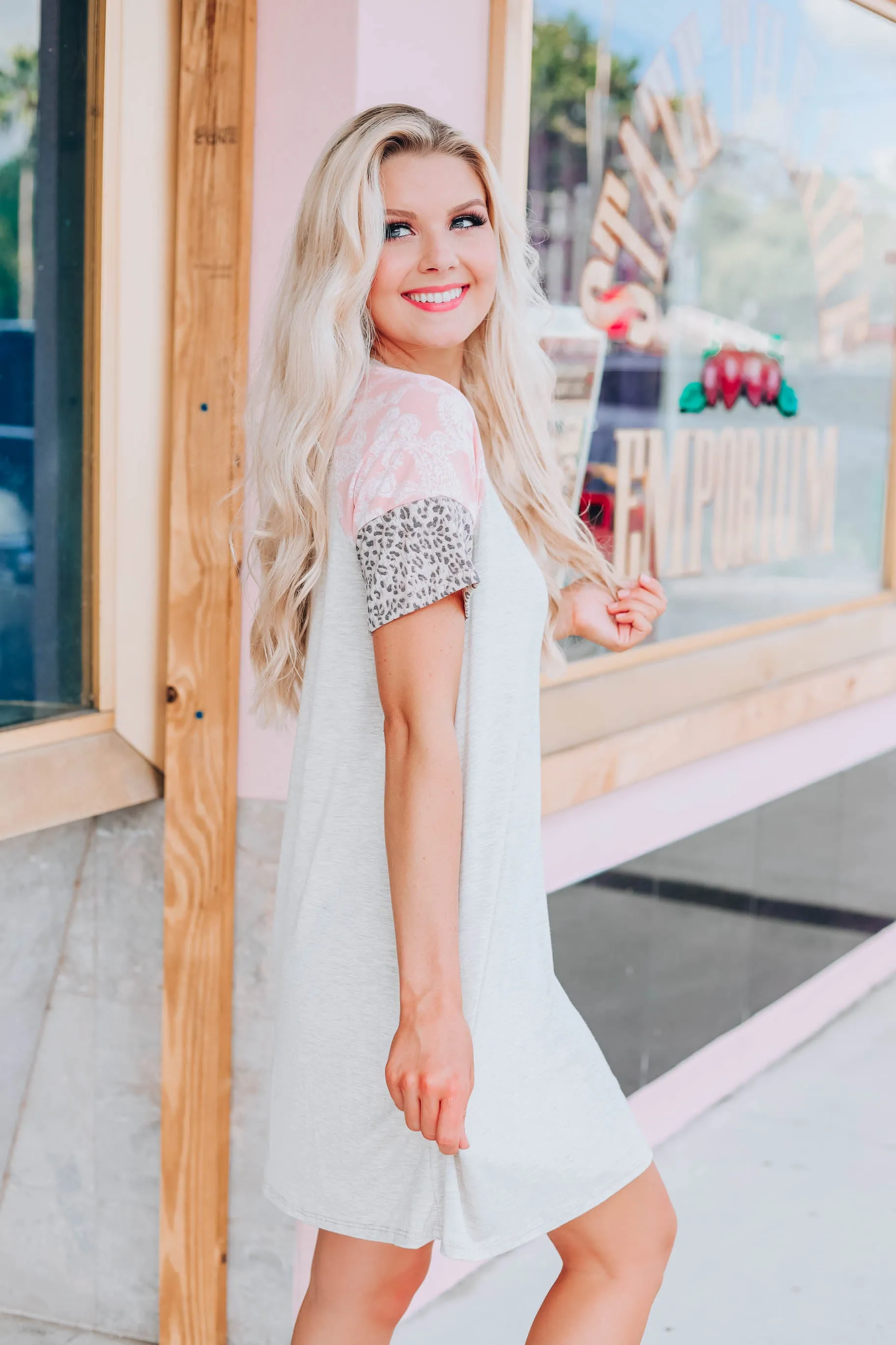 Poised In Paisley T-Shirt Dress - Oatmeal
