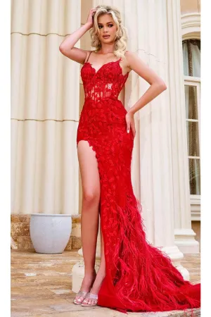 Portia and Scarlett PS24325 -long- Sleeveless Leaf Appliqued Prom Gown for a Nature-Inspired Style