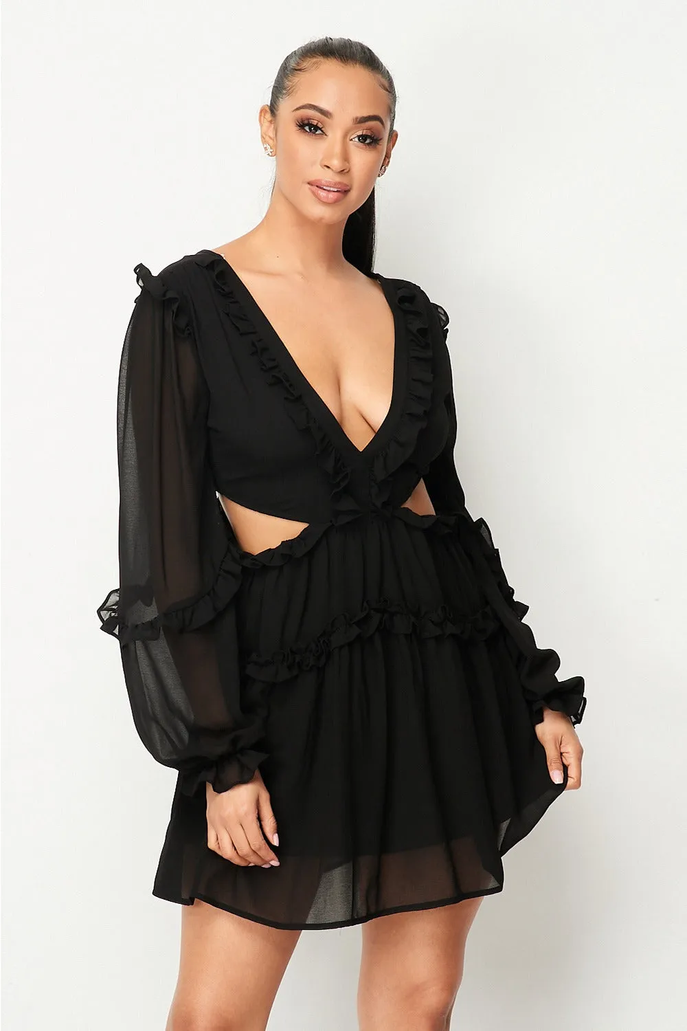 Privy Polyester Ruffled Mini Dress