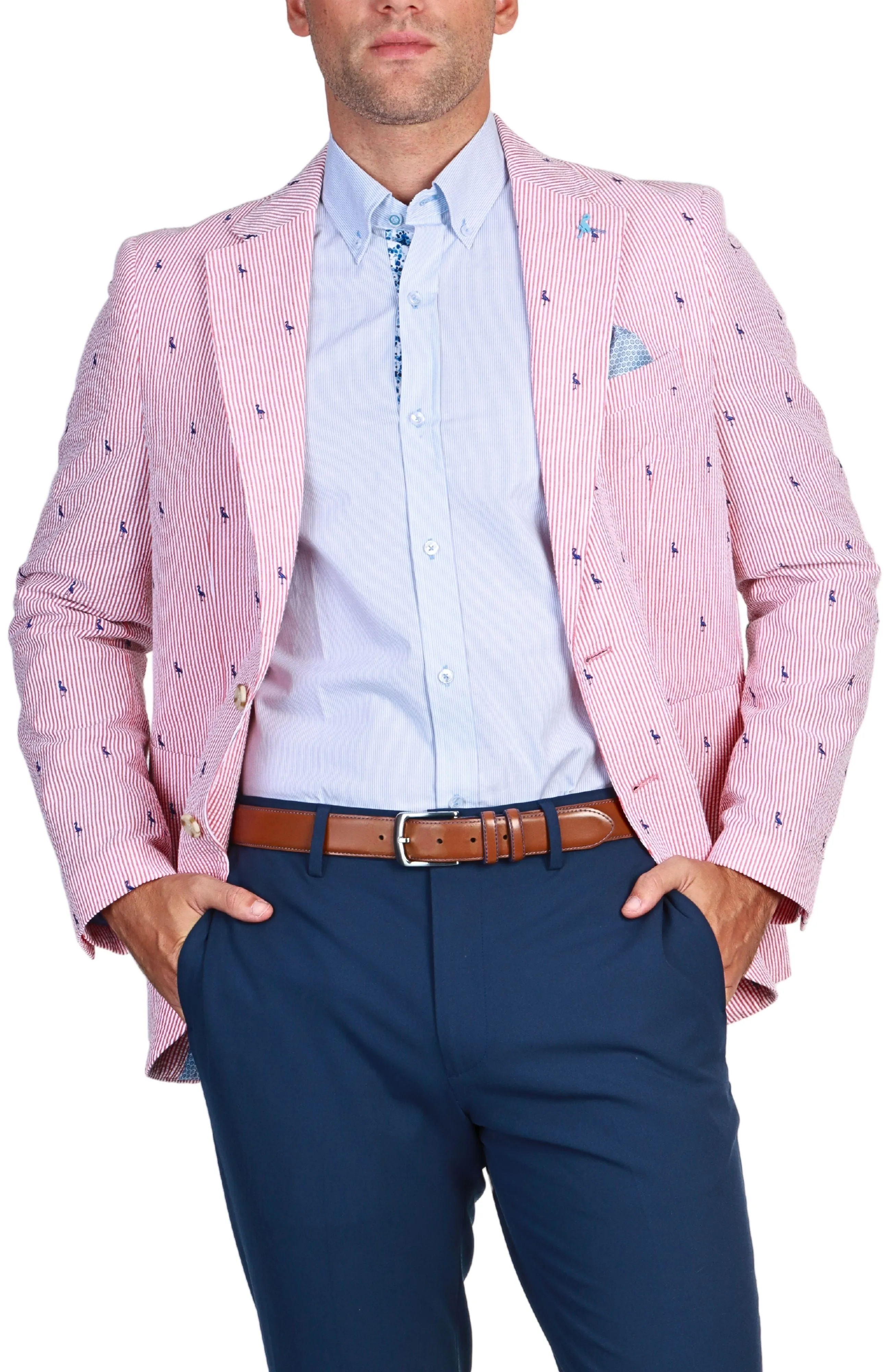 Red Seersucker Pinstripe Byrd Print Sport Coat