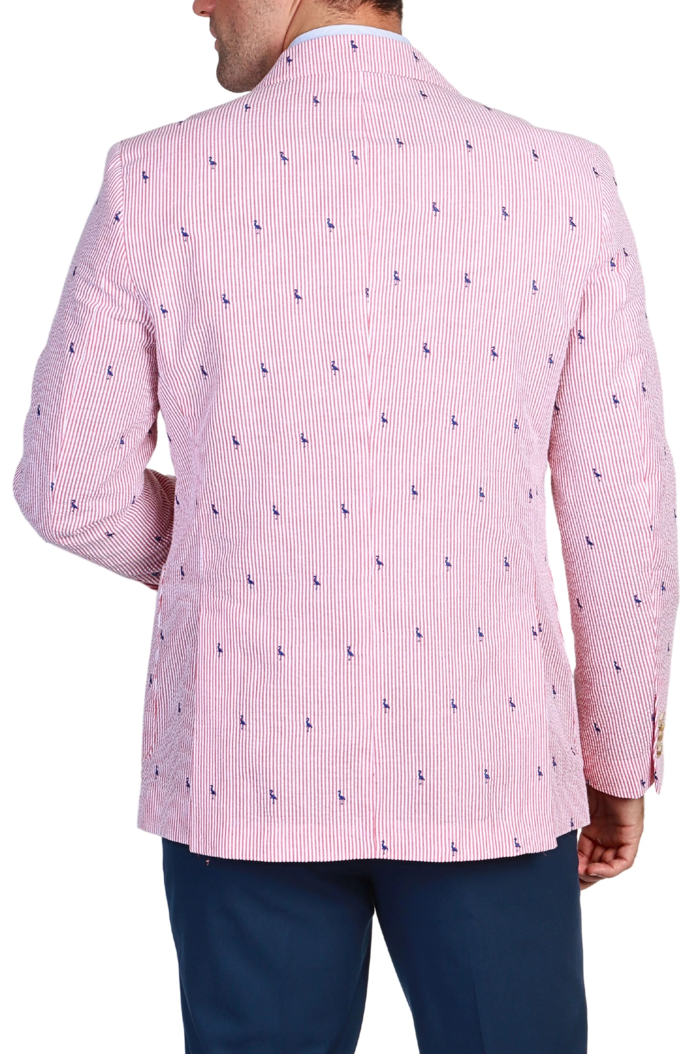 Red Seersucker Pinstripe Byrd Print Sport Coat