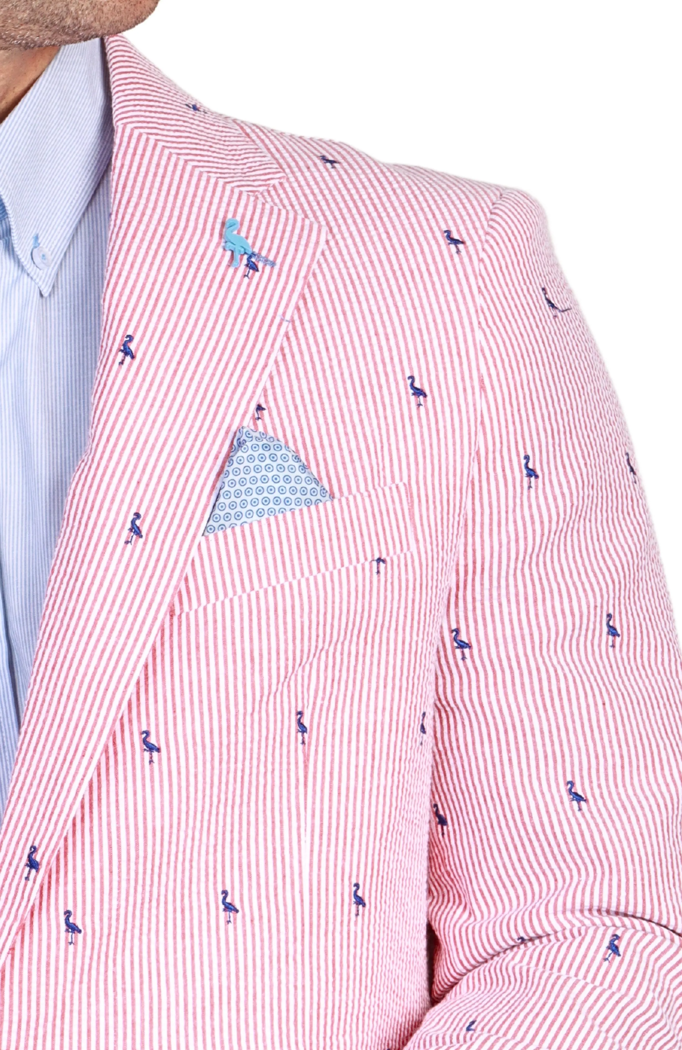 Red Seersucker Pinstripe Byrd Print Sport Coat