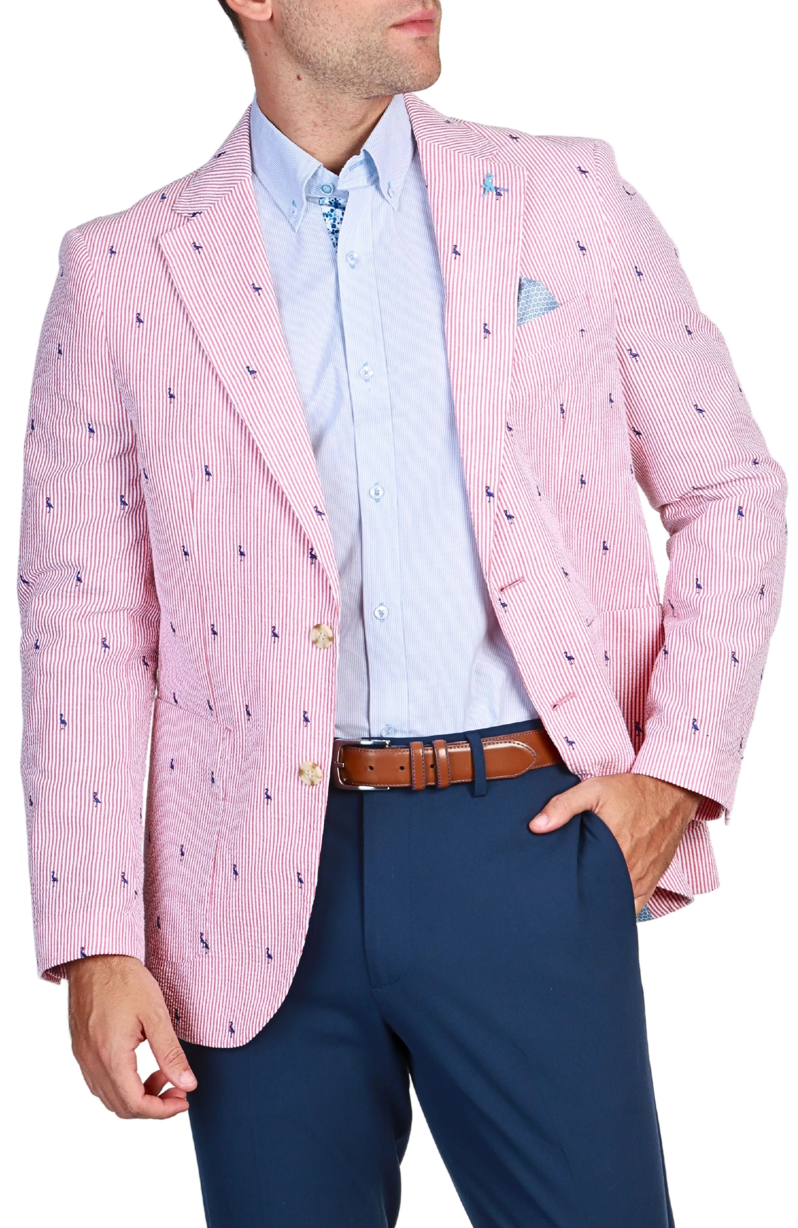 Red Seersucker Pinstripe Byrd Print Sport Coat