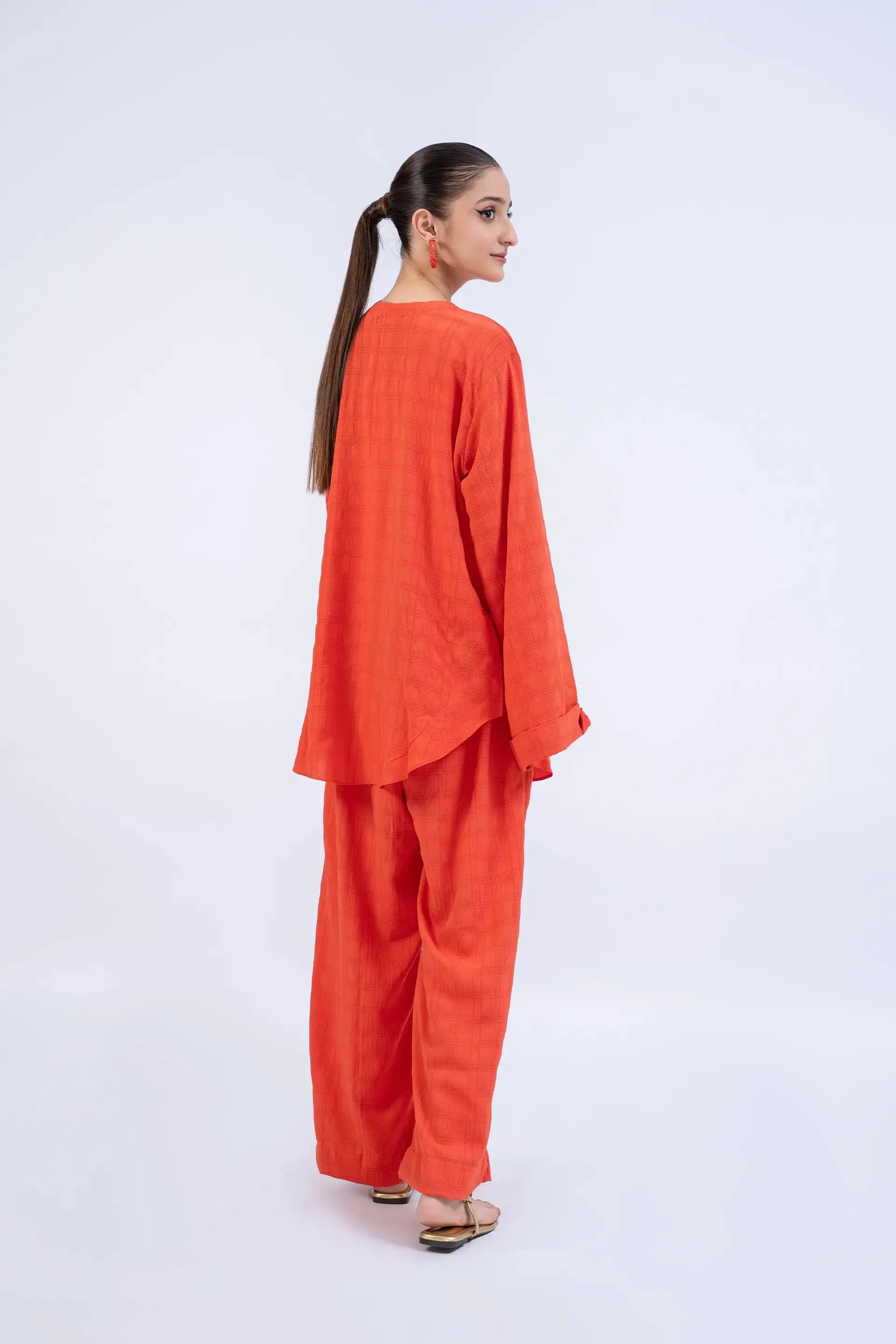 Rust Self Check Georgette Silk Co-Ord Set