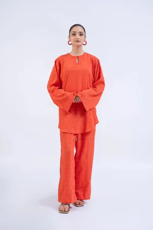 Rust Self Check Georgette Silk Co-Ord Set