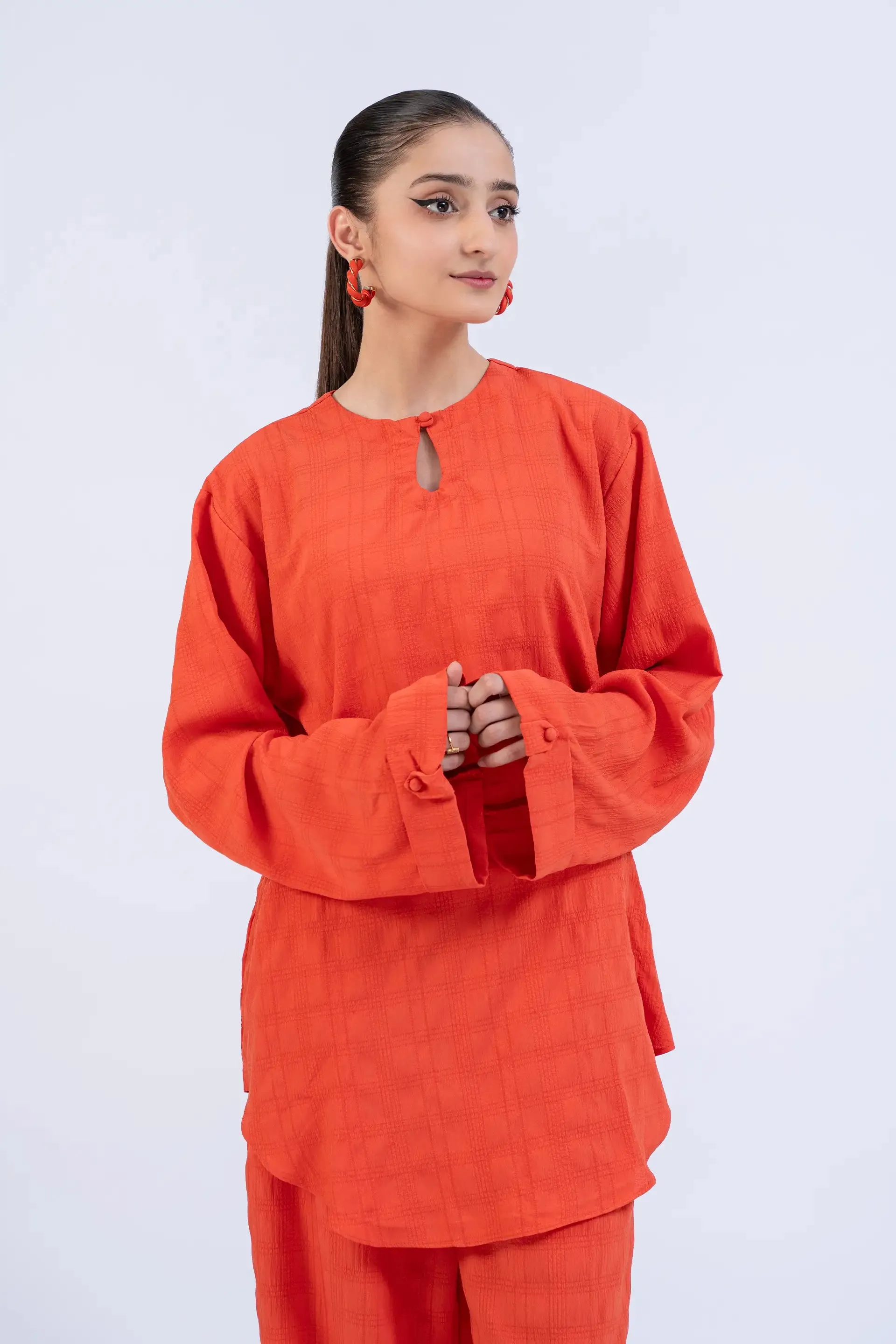 Rust Self Check Georgette Silk Co-Ord Set