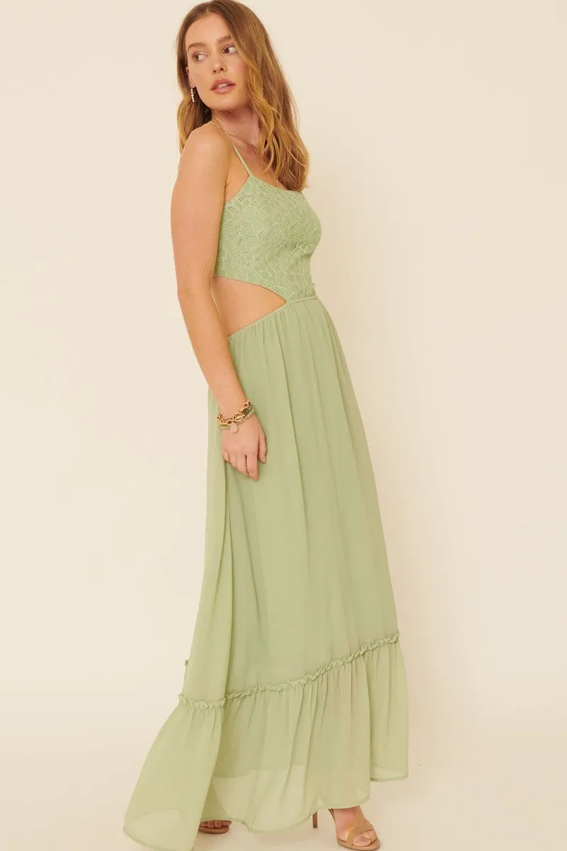Sheer Chiffon Floral Lace Maxi Dress