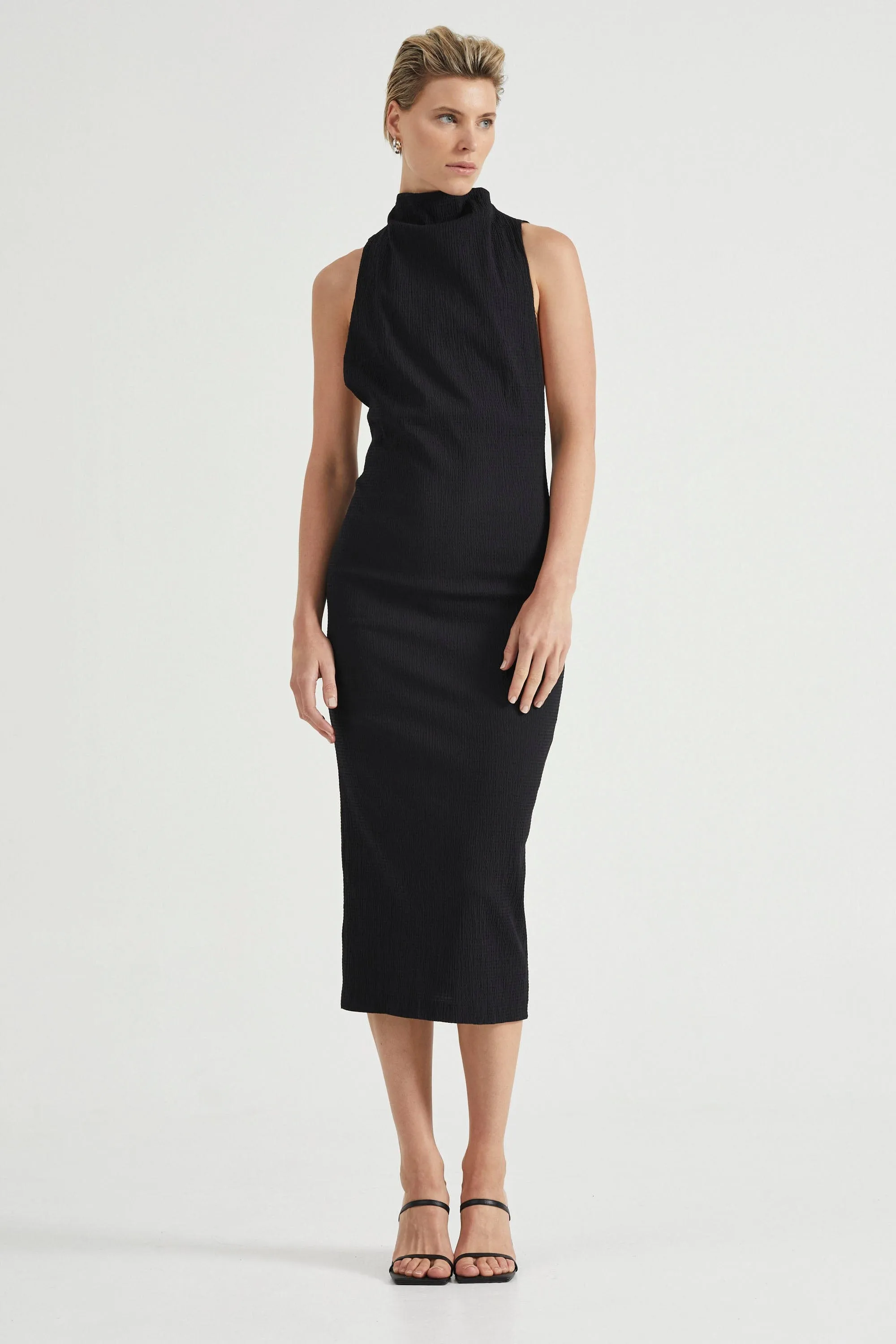 SKIPPING STONE MIDI DRESS | BLACK