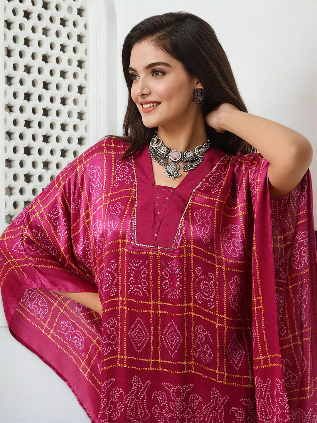 Soft Red Viscose Printed Relaxed Fit Dress