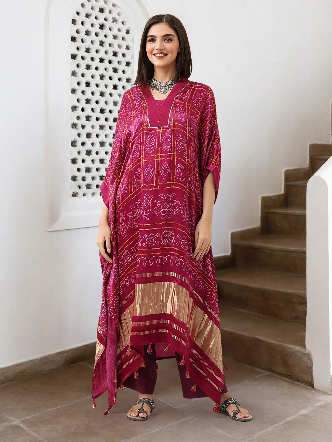 Soft Red Viscose Printed Relaxed Fit Dress