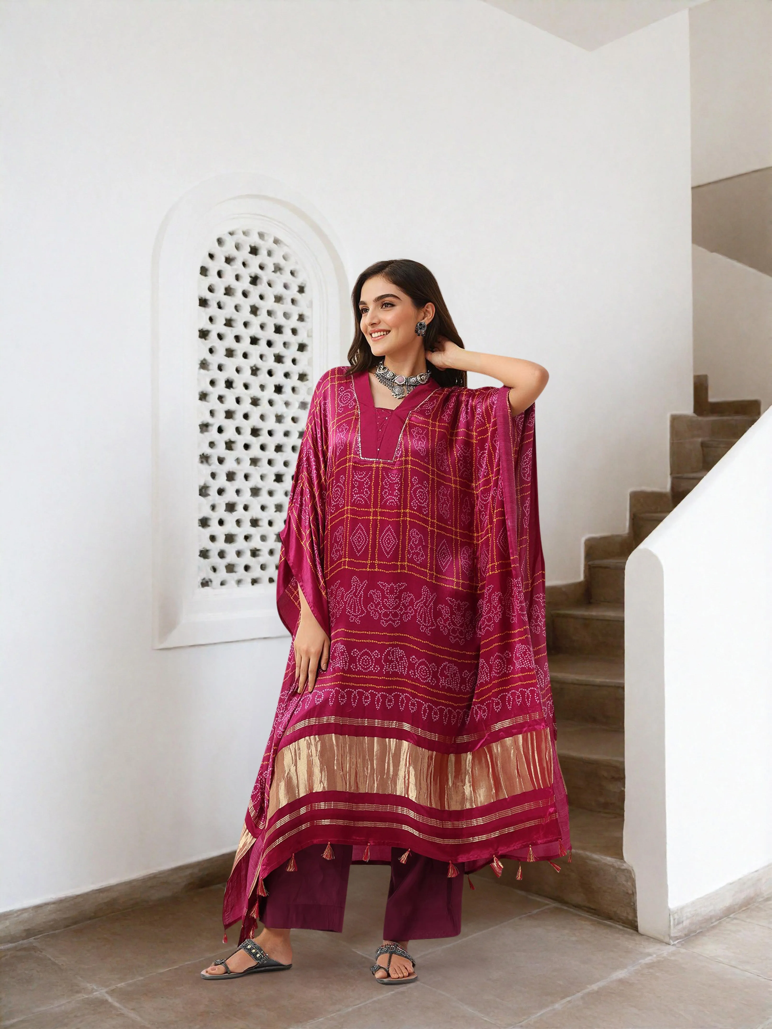 Soft Red Viscose Printed Relaxed Fit Dress