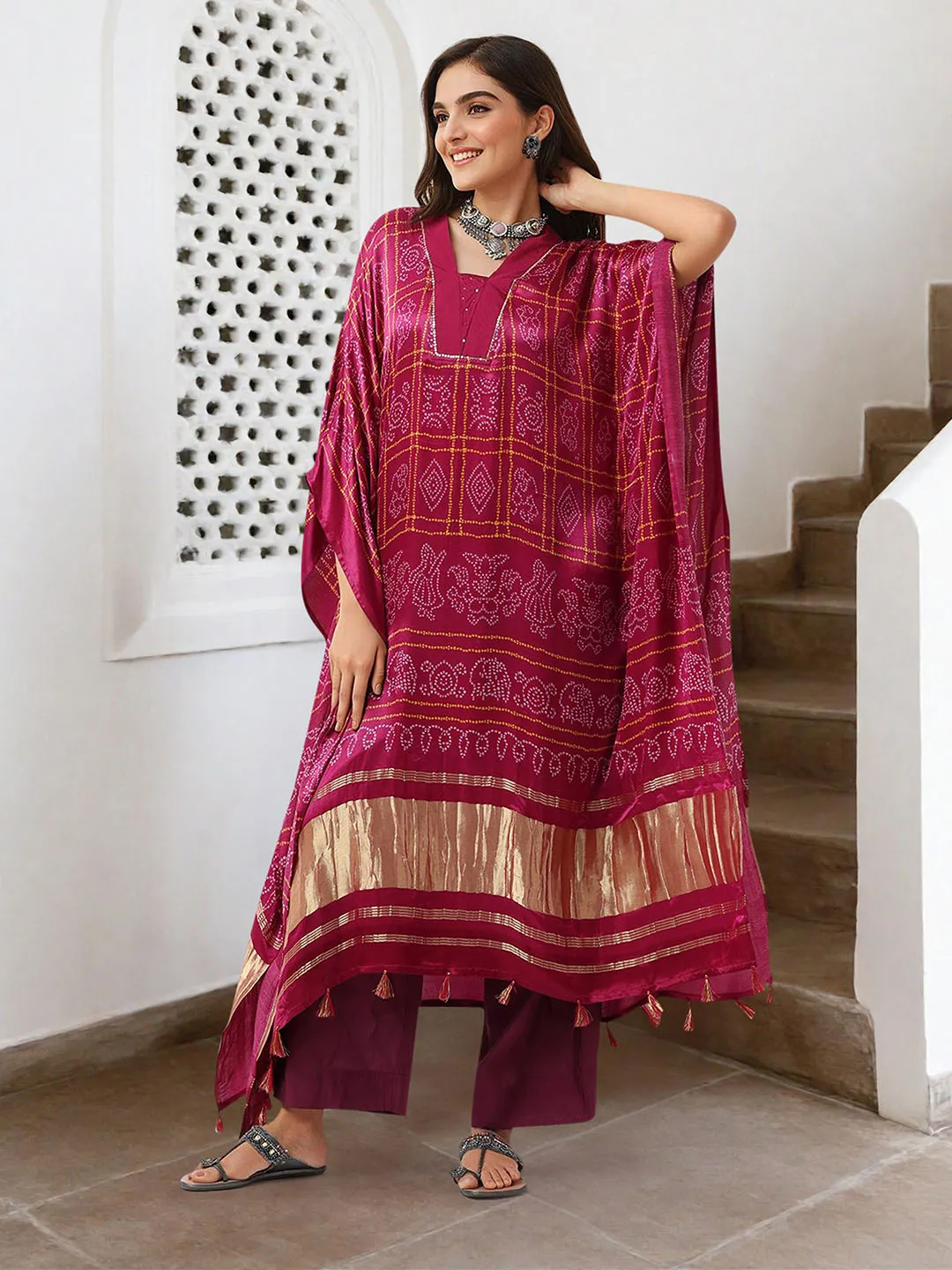 Soft Red Viscose Printed Relaxed Fit Dress