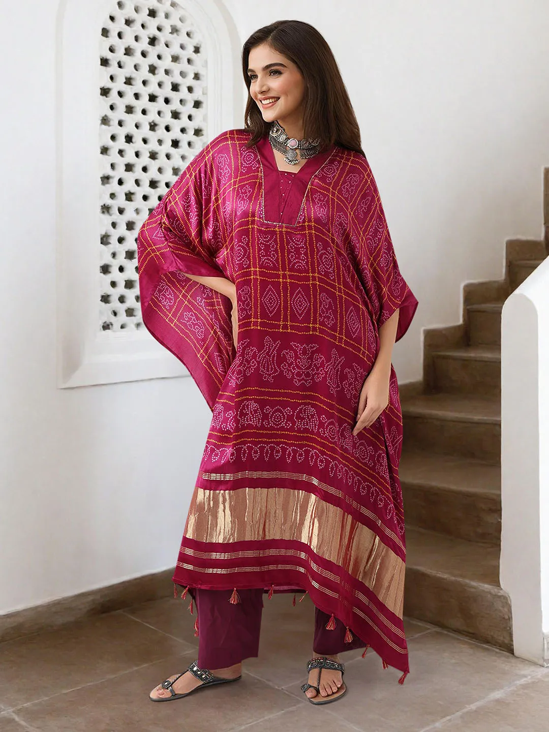 Soft Red Viscose Printed Relaxed Fit Dress