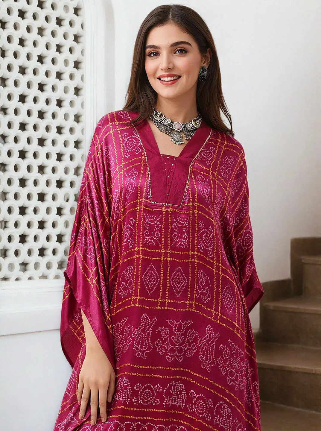 Soft Red Viscose Printed Relaxed Fit Dress